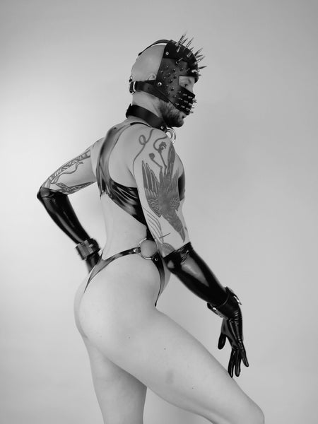 'MILE', latex bodysuit with high cut leg