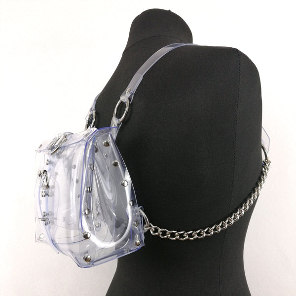 'ALJA' clear PVC backpack with chains and cross detail