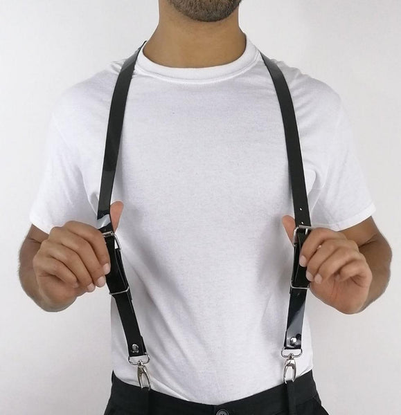 'ANDREJ' PVC suspenders, black