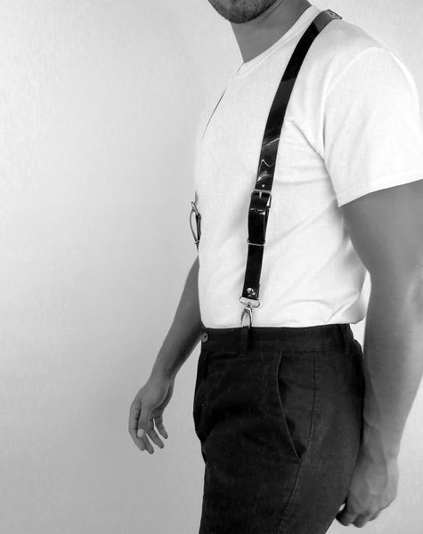 'ANDREJ' PVC suspenders, black
