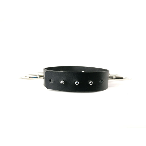 'VELISLAVA' black leather choker with monster spikes