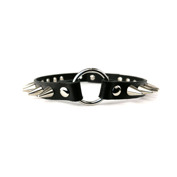 'MILENA' black leather choker with spikes