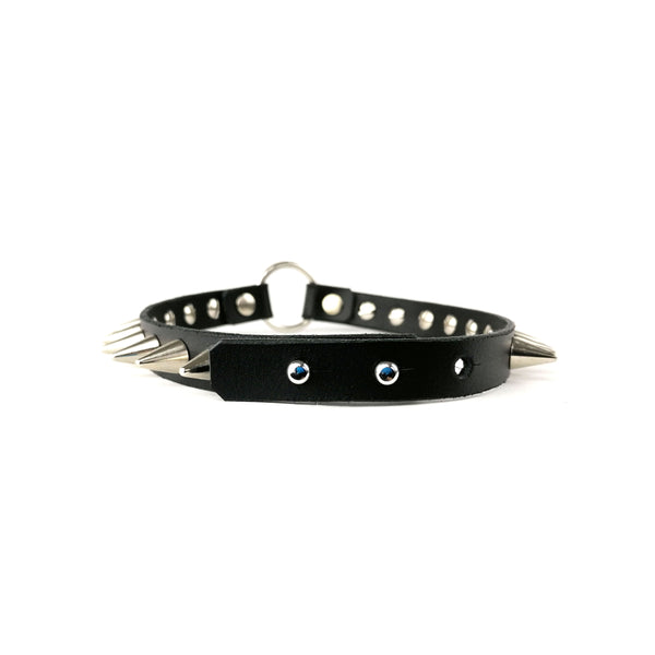 'MILENA' black leather choker with spikes