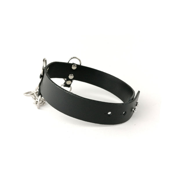 'TUGOMIR' black leather choker with chain