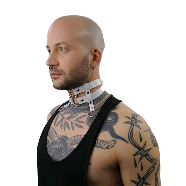 'NEDELJKO' two strap, white PVC choker