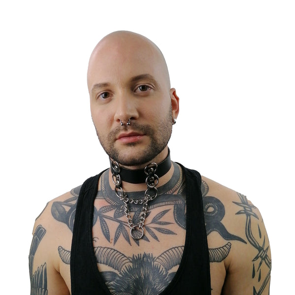 'TUGOMIR' black leather choker with chain