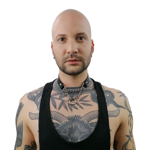 'LJUBIŠA' black leather choker with a chain