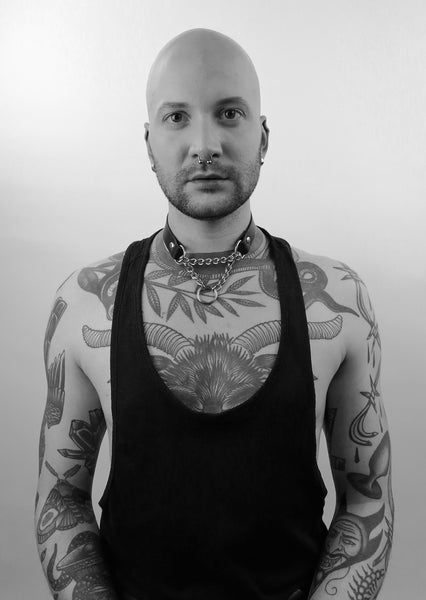 'LJUBIŠA' black leather choker with a chain