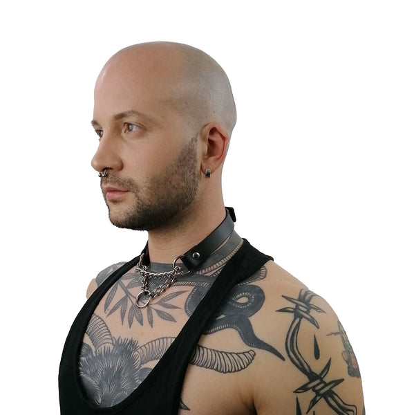 'LJUBIŠA' black leather choker with a chain