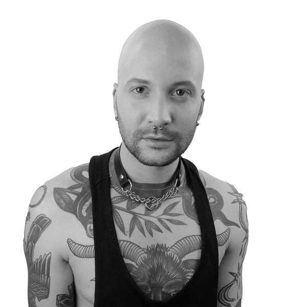 'LJUBIŠA' black leather choker with a chain