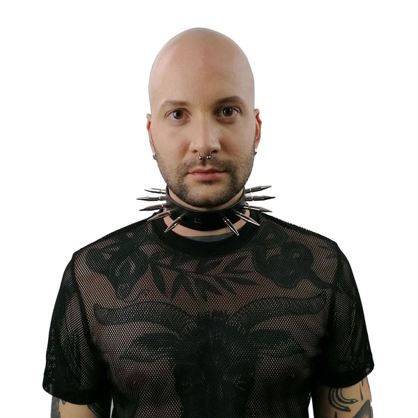 'VELISLAVA' black leather choker with monster spikes