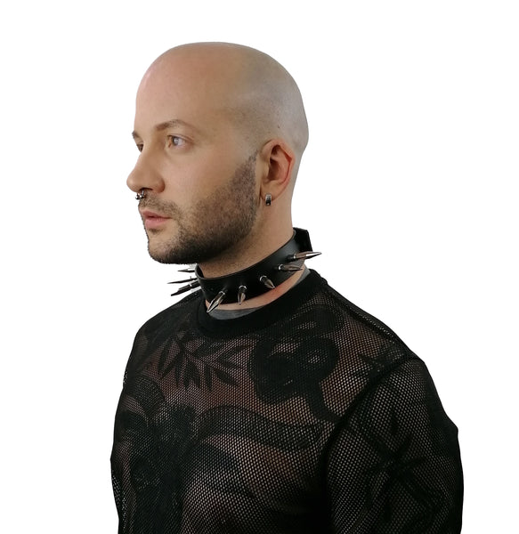 'VELISLAVA' black leather choker with monster spikes