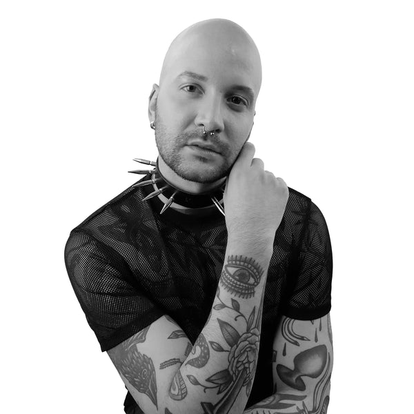 'VELISLAVA' black leather choker with monster spikes