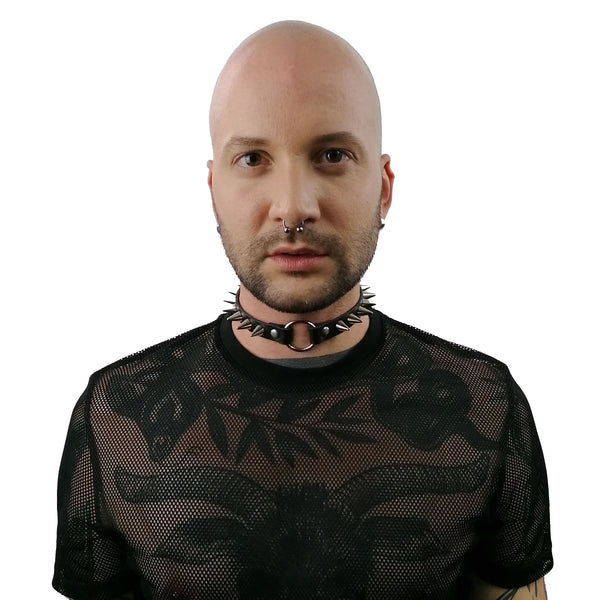 'MILENA' black leather choker with spikes