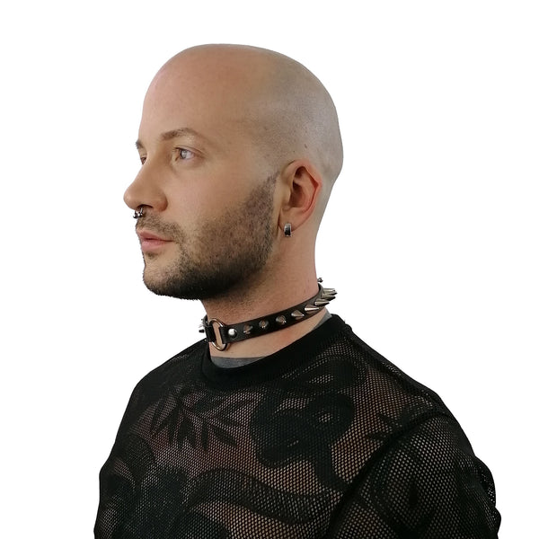 'MILENA' black leather choker with spikes