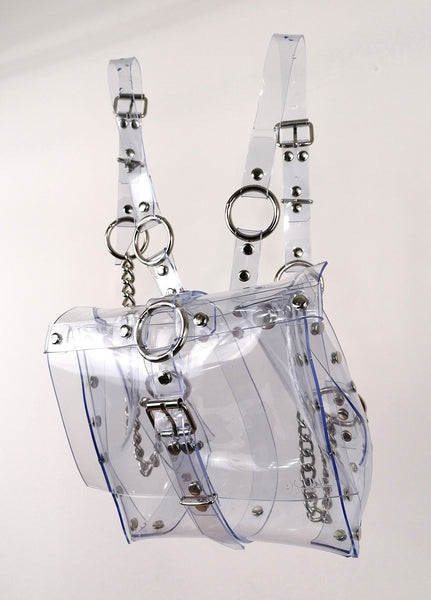 'ALJA' clear PVC backpack with chains and cross detail