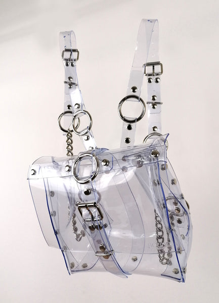 'ALJA' clear PVC backpack with chains and cross detail