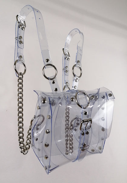 'ALJA' clear PVC backpack with chains and cross detail