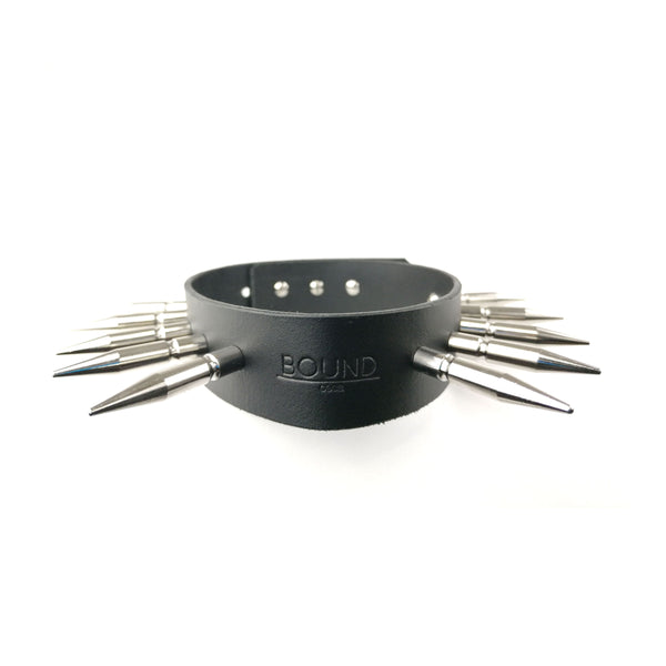 'VELISLAVA' black leather choker with monster spikes