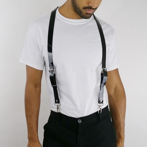 'ANDREJ' PVC suspenders, black
