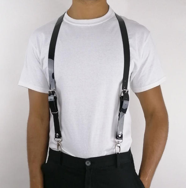'ANDREJ' PVC suspenders, black