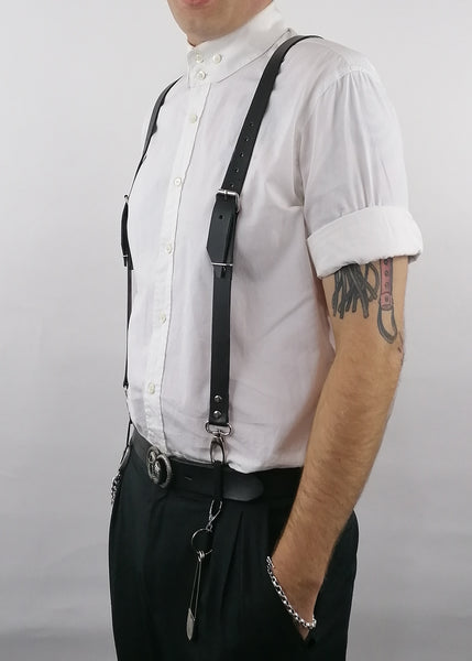 'VLADIMIR' leather suspenders, black