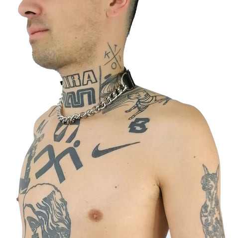 'VLADANA' leather choker with a chunky chain