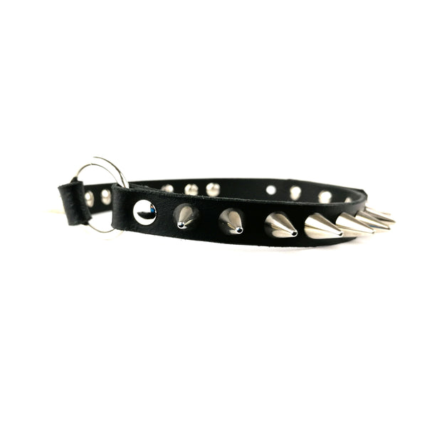 'MILENA' black leather choker with spikes
