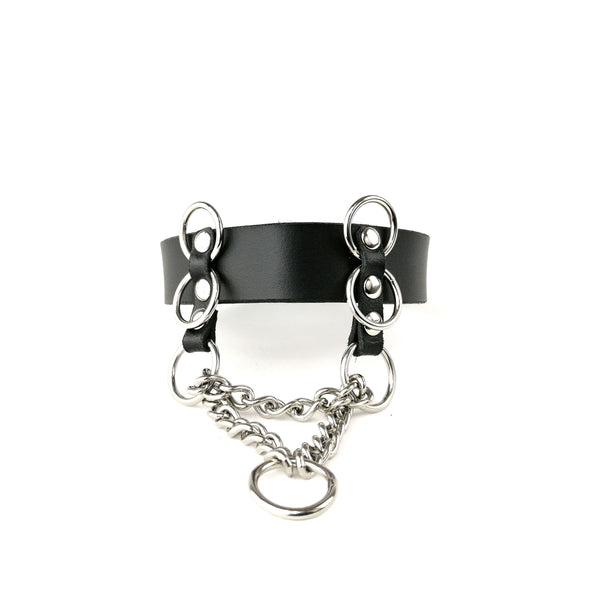 'TUGOMIR' black leather choker with chain