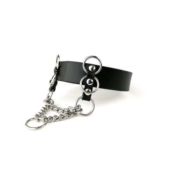 'TUGOMIR' black leather choker with chain